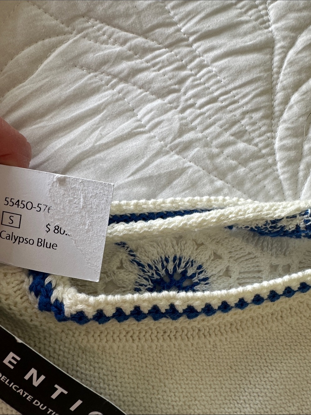 Tribal White Crochet Top with Blue Floral Accents - Picture 4 of 6
